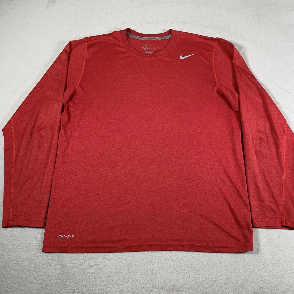 Nike Dri-FIT Shirt Mens Medium Red Long Sleeve Athletic Running‎ Workout Active
